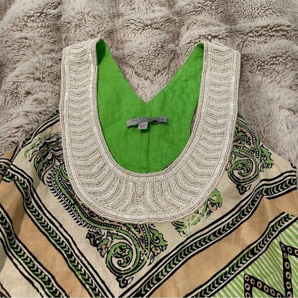 New Calypso St Barth Green Beaded Linen & Silk Dress - Picture 3 of 6